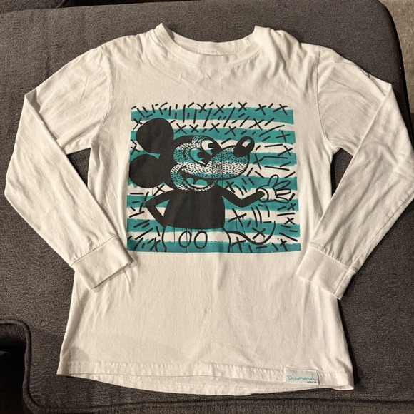 Mickey Mouse Keith Haring White Long Sleeve SMALL Shirt Diamond Supply Two Sided - Picture 5 of 8